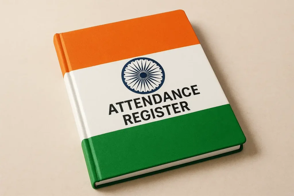 Indian tricolor flag-themed register page with saffron, white, green design