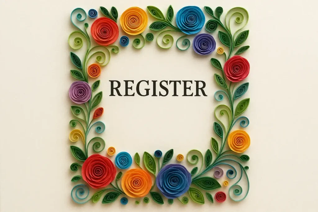 Colorful paper quilling border design on handmade register cover