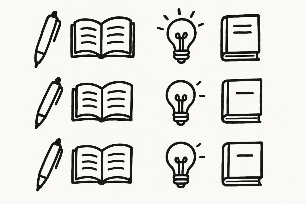 Black and white school-themed doodles on clean register page